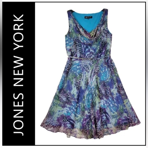 Jones New York Women Fit & Flare floral summer casual Dress Sleeveless  Size 14 - Picture 1 of 9